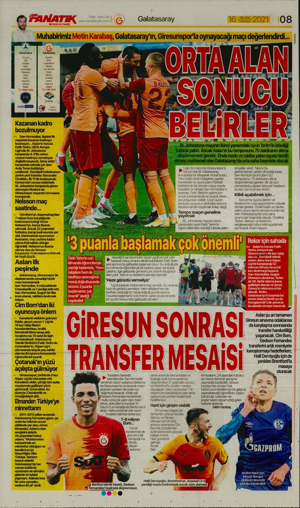 16 Ağustos 2021 Pazartesi günün spor manşetleri | Fenerbahçe zorlu deplasmanda hata yapmadı! 20