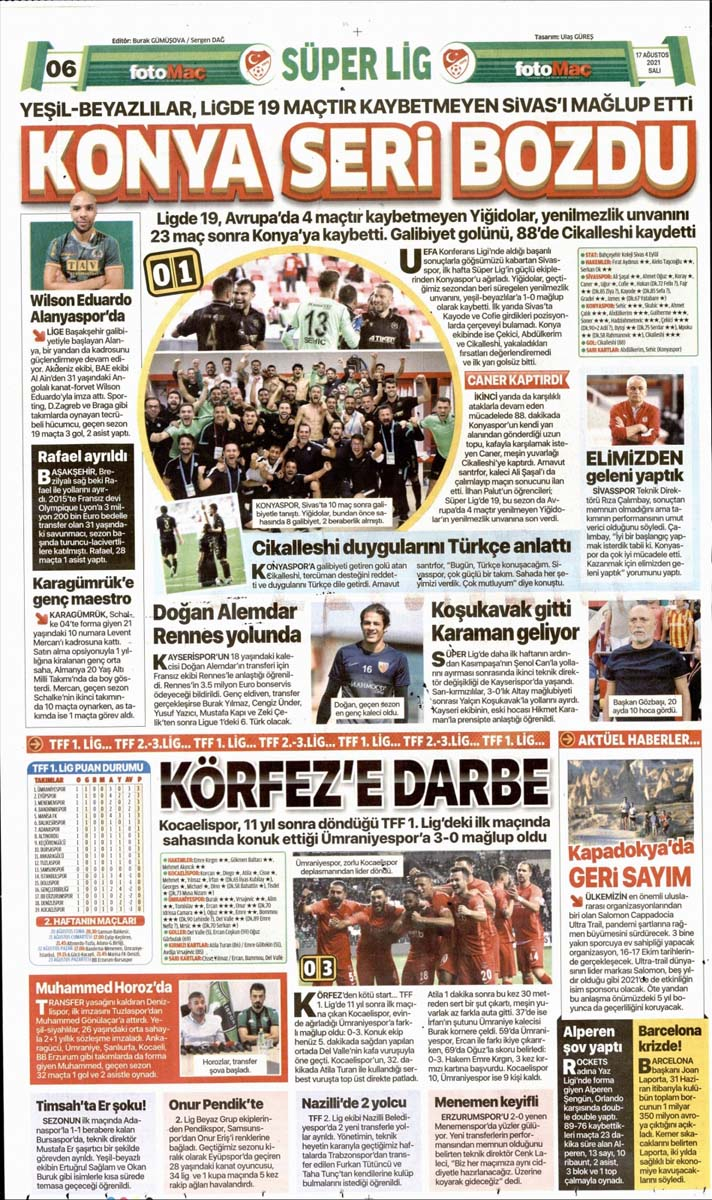 Günün spor gazete manşetleri 17 Ağustos 2021 Salı | Fenerbahçe, Galatasaray, Trabzonspor ve Beşiktaş'tan haberler 15