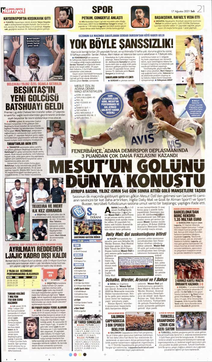 Günün spor gazete manşetleri 17 Ağustos 2021 Salı | Fenerbahçe, Galatasaray, Trabzonspor ve Beşiktaş'tan haberler 20