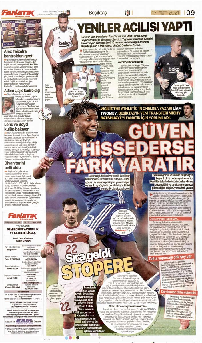 Günün spor gazete manşetleri 17 Ağustos 2021 Salı | Fenerbahçe, Galatasaray, Trabzonspor ve Beşiktaş'tan haberler 8