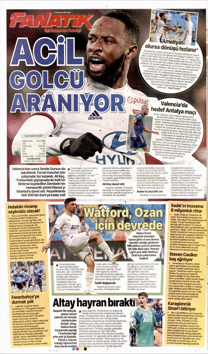 Günün spor gazete manşetleri 17 Ağustos 2021 Salı | Fenerbahçe, Galatasaray, Trabzonspor ve Beşiktaş'tan haberler 9