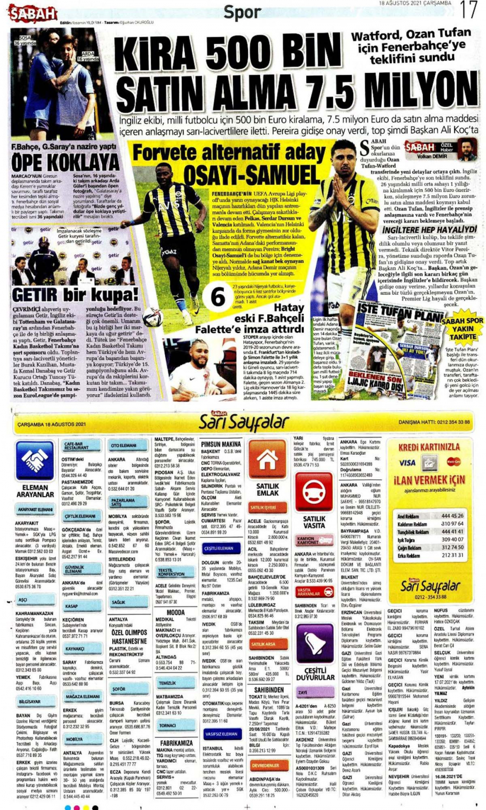 18 Ağustos 2021 Çarşamba günü spor manşetleri | Transfer hareketliliği sürüyor 2