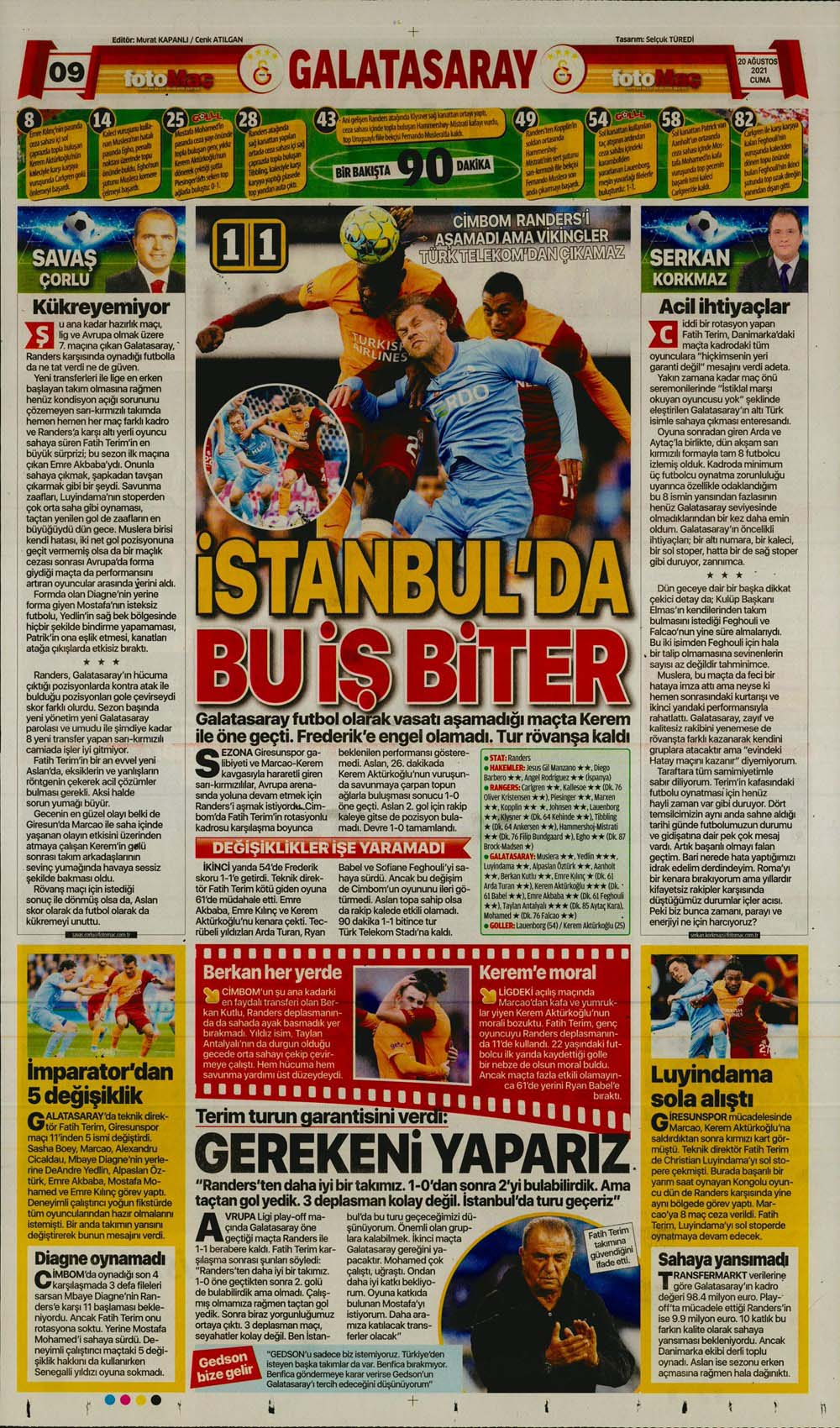 20 Ağustos 2021 Cuma günün spor manşetleri | Avrupa'da sadece Fenerbahçe'yle güldük! 13