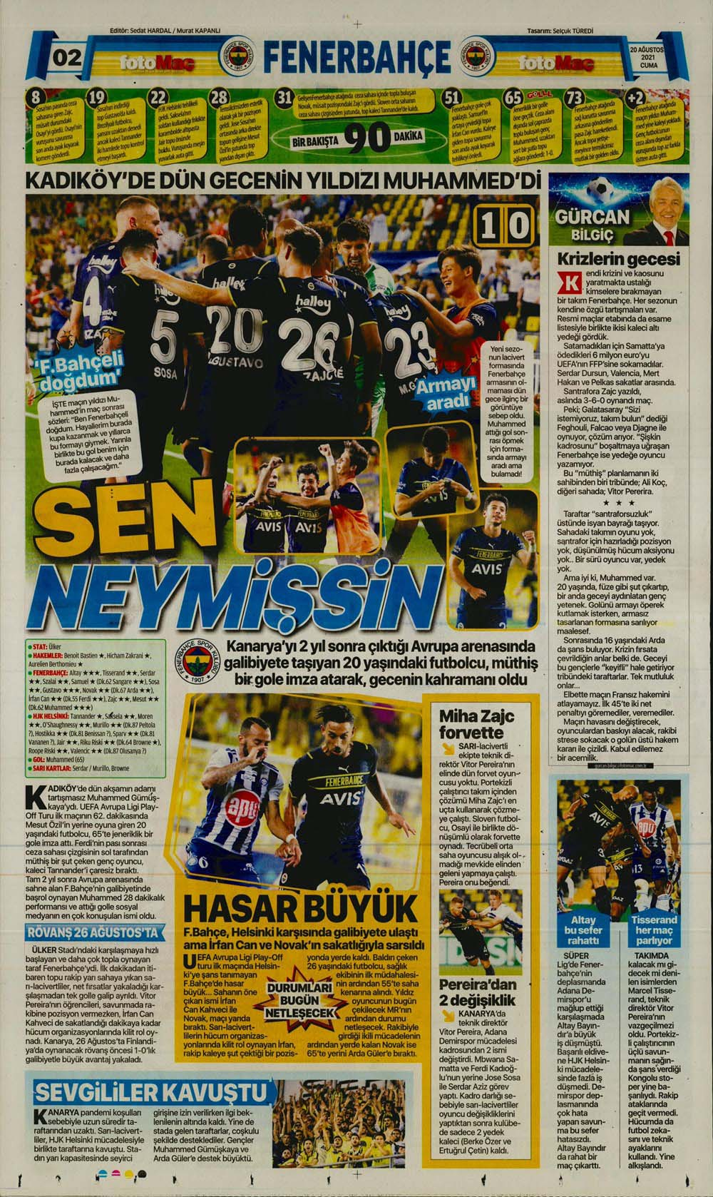 20 Ağustos 2021 Cuma günün spor manşetleri | Avrupa'da sadece Fenerbahçe'yle güldük! 14