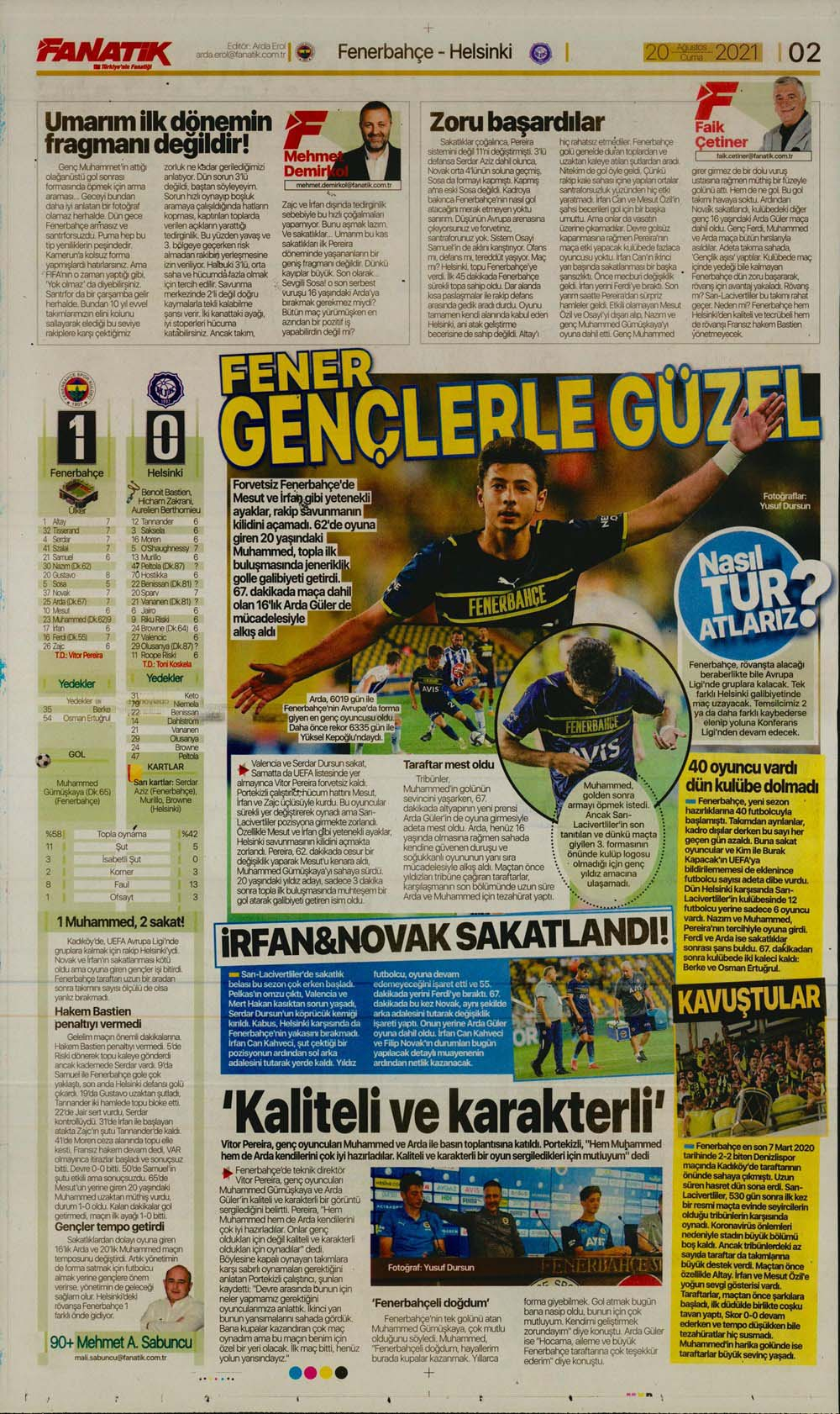 20 Ağustos 2021 Cuma günün spor manşetleri | Avrupa'da sadece Fenerbahçe'yle güldük! 21