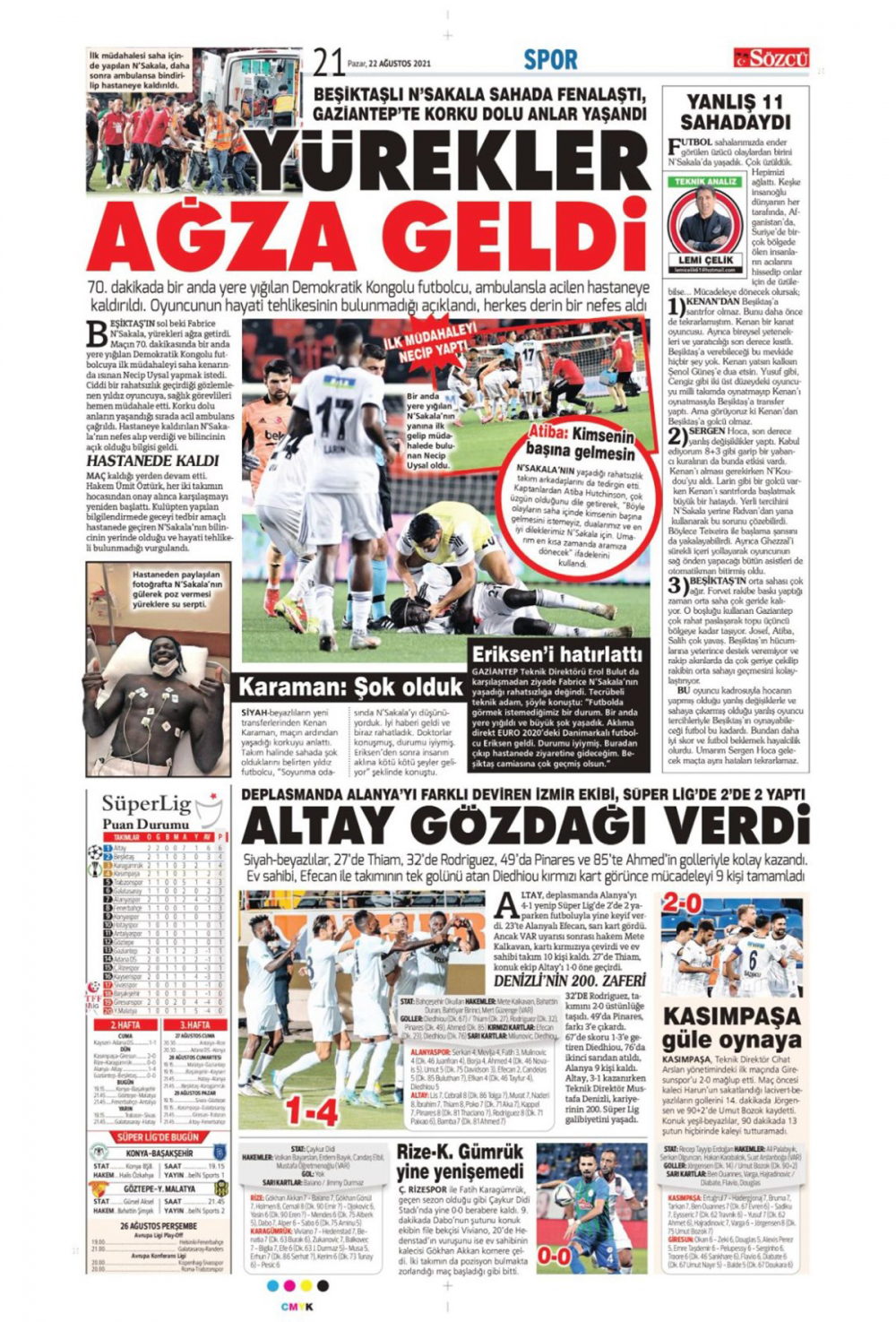 22 Ağustos 2021 Pazar günün spor manşetleri | Beşiktaş, Gaziantep'te kan kaybetti! 15