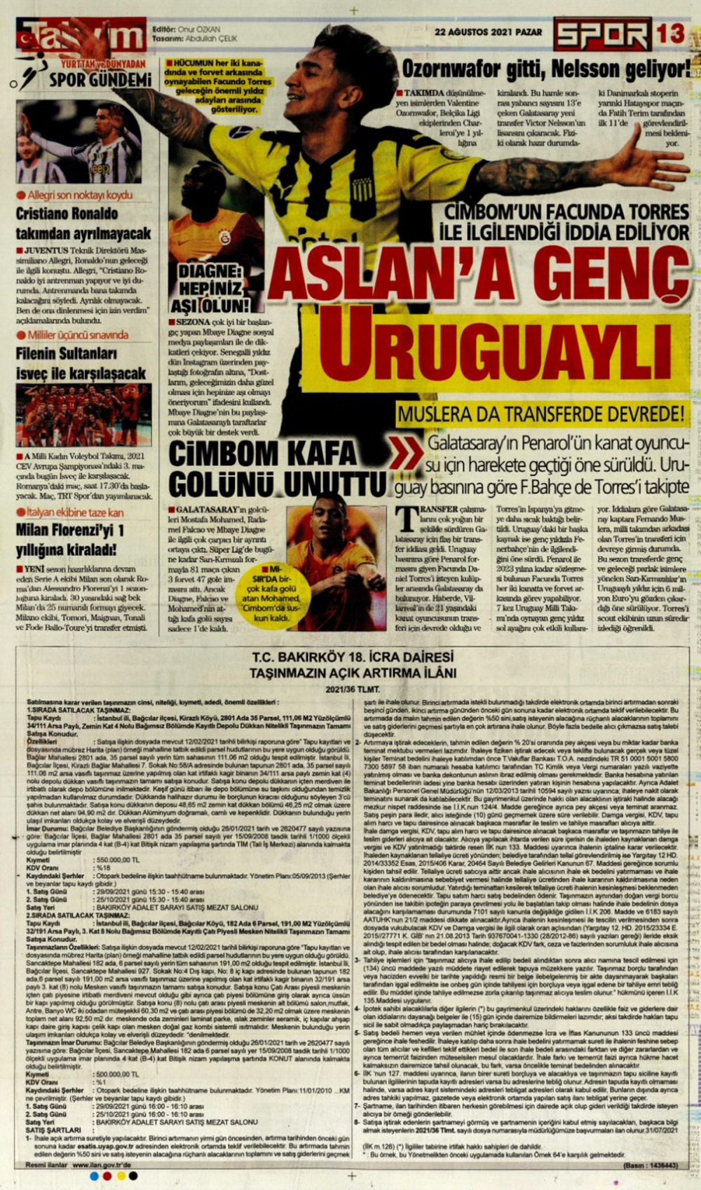 22 Ağustos 2021 Pazar günün spor manşetleri | Beşiktaş, Gaziantep'te kan kaybetti! 18