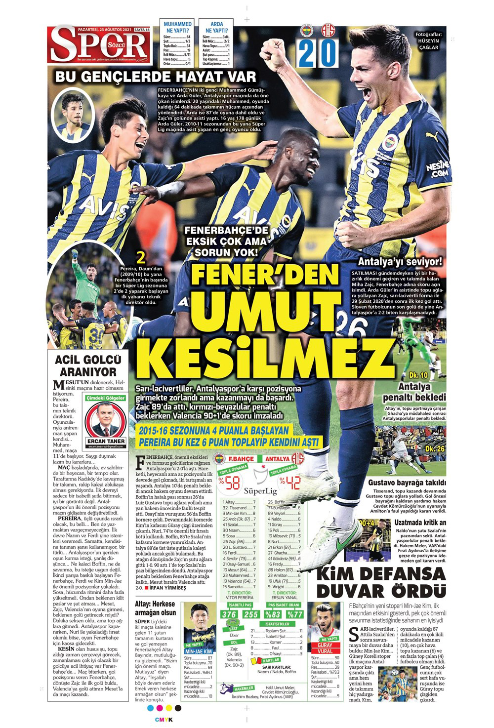 23 Ağustos 2021 Pazartesi günün spor manşetleri | Fenerbahçe son dakikalarda galip 12