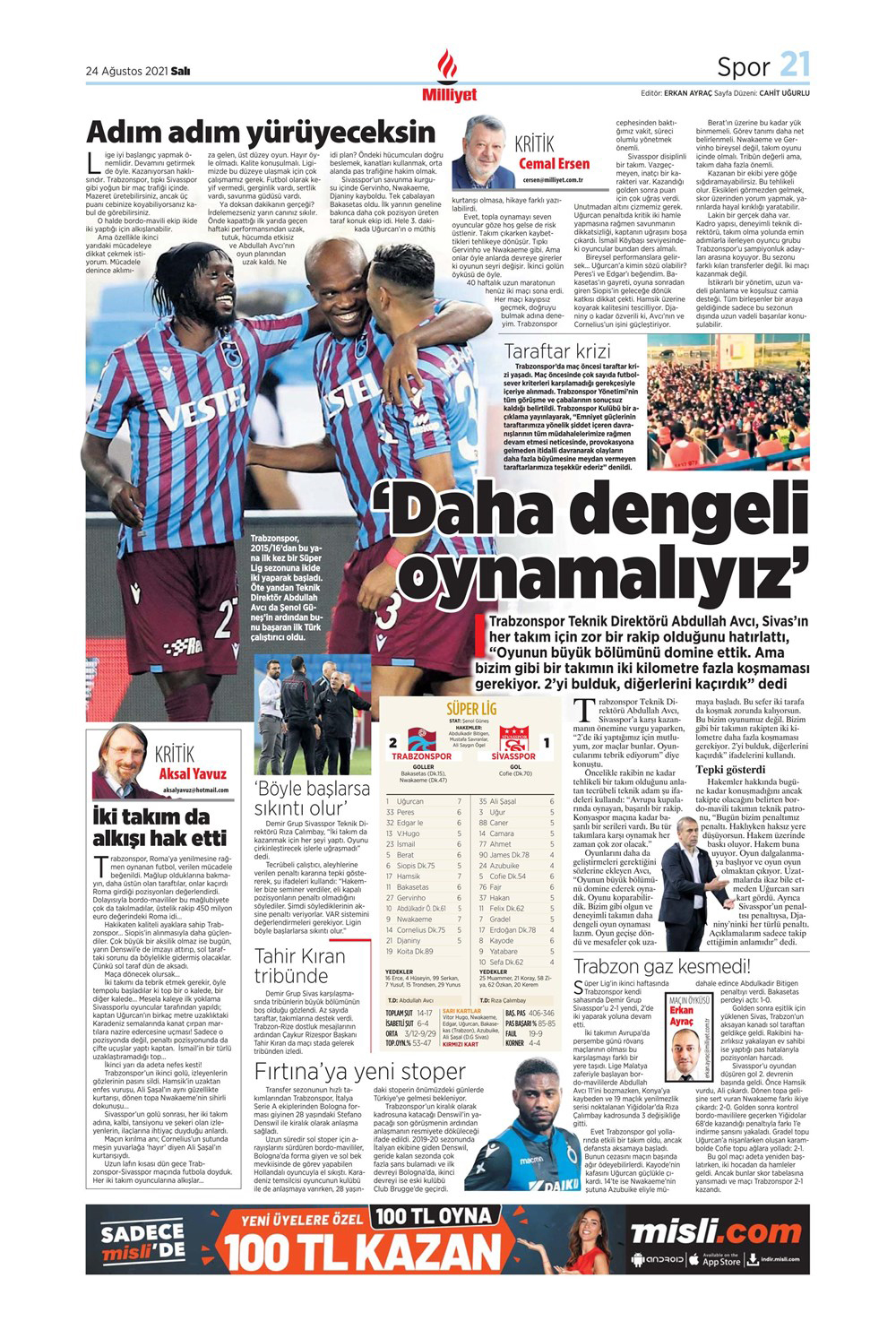 24 Ağustos 2021 günün spor manşetleri | Trabzonspor ve Galatasaray hata yapmadı! 17