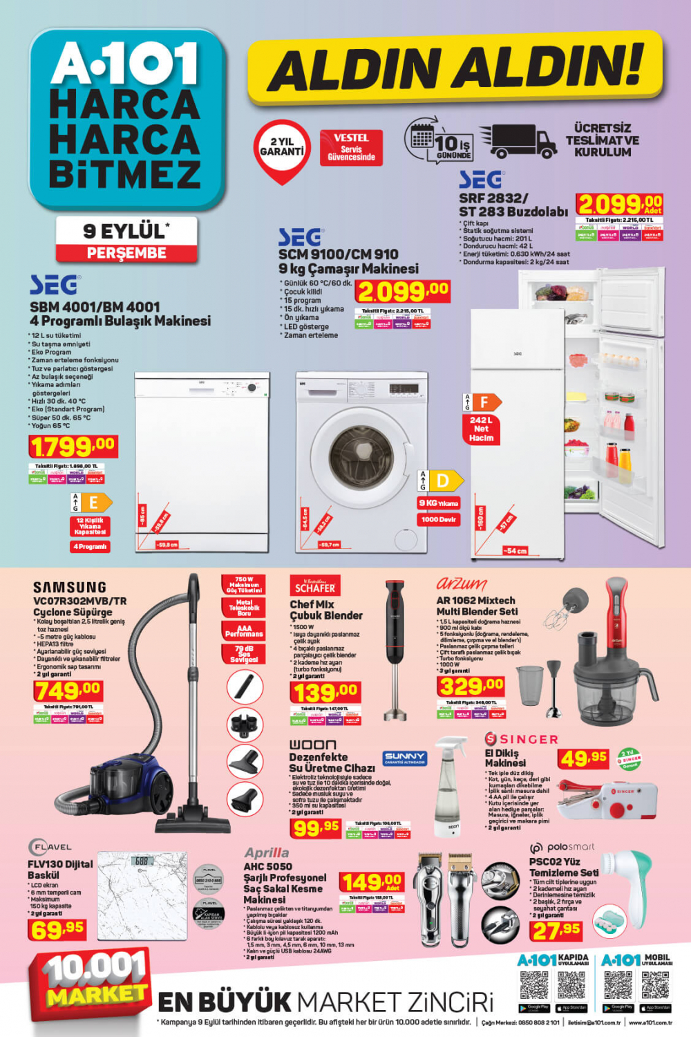15 Eylül A101 kataloğu | Büyük ve küçük teknolojik ve ev aletlerinden, beyaz eşyalara, bahçe ekipmanlarından oyuncaklara en uygun fiyatlar A101'de! 3