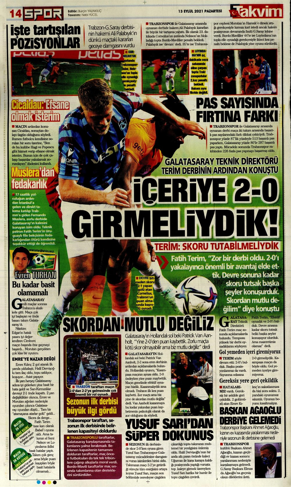 13 Eylül 2021 Pazartesi günün spor manşetleri | Aslan, fırtınadan kaçamadı 10