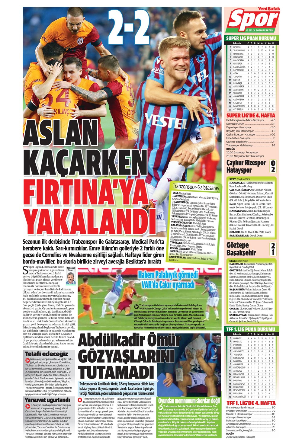 13 Eylül 2021 Pazartesi günün spor manşetleri | Aslan, fırtınadan kaçamadı 17