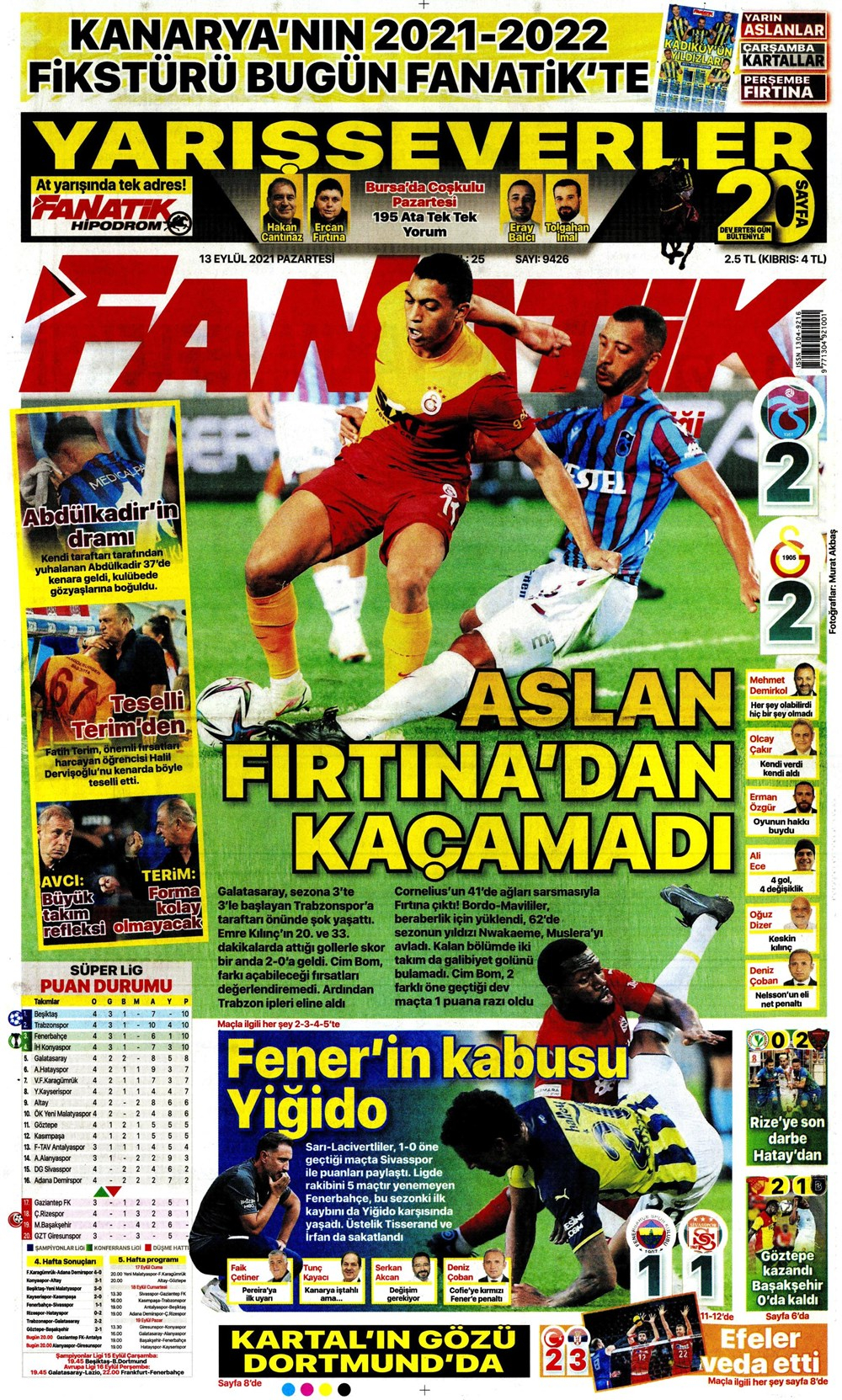 13 Eylül 2021 Pazartesi günün spor manşetleri | Aslan, fırtınadan kaçamadı 21