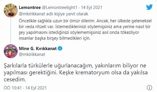 Sosyal medyadan vasiyetini açıklayan Mine Kırıkkanat'tan takipçisine hakaret: IQ kaç sizde? 4