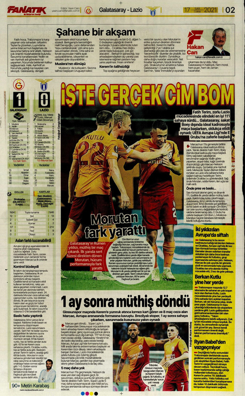 17 Eylül 2021 Cuma günün spor manşetleri | Cimbom galip, Fener salladı ama yıkamadı! 8