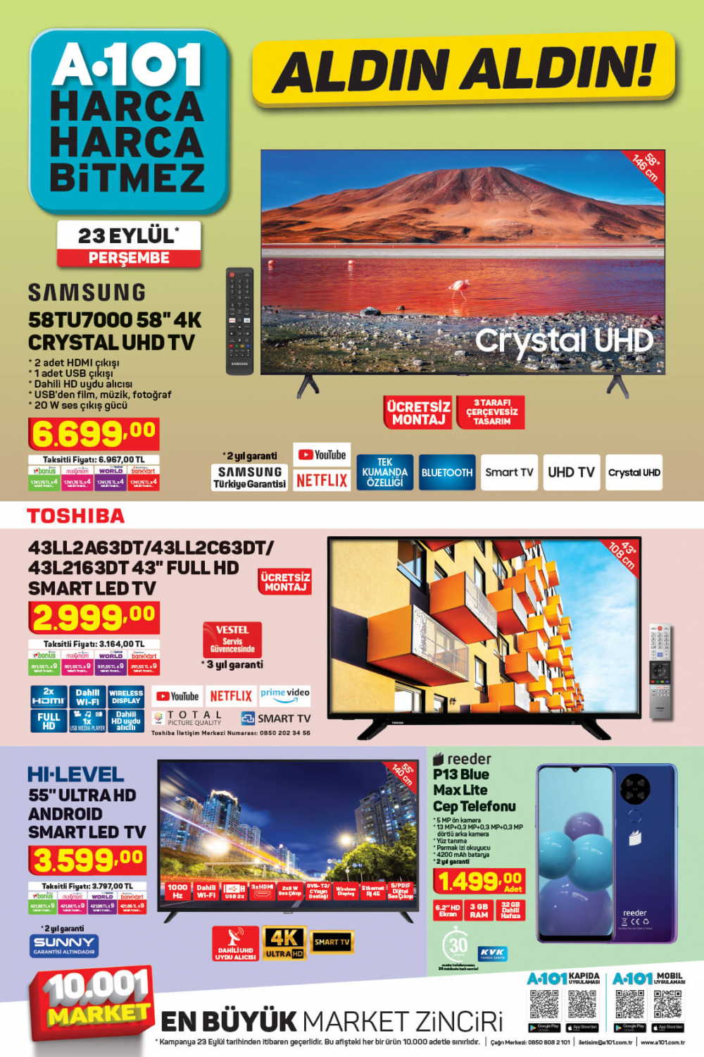 24 Eylül A101 kataloğu | Büyük ve küçük teknolojik ve ev aletlerinden, beyaz eşyalara, spor malzemelerinden en uygun fiyatlar A101'de! 2