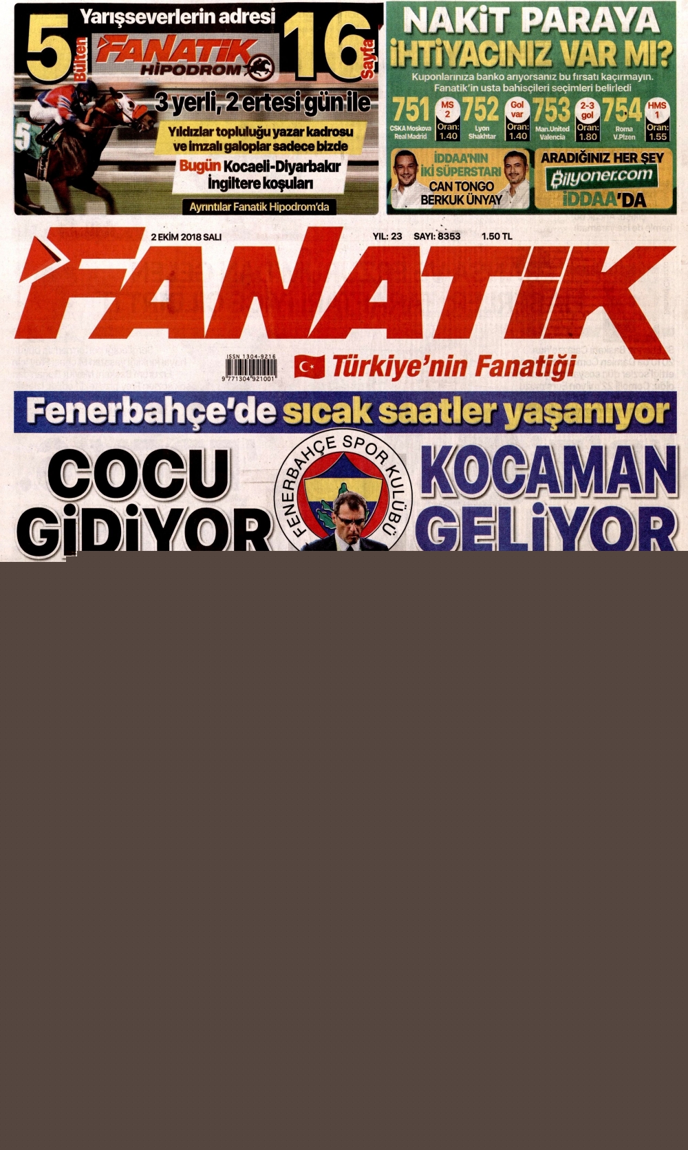 2 Ekim 2018 Salı gazete manşetleri 1