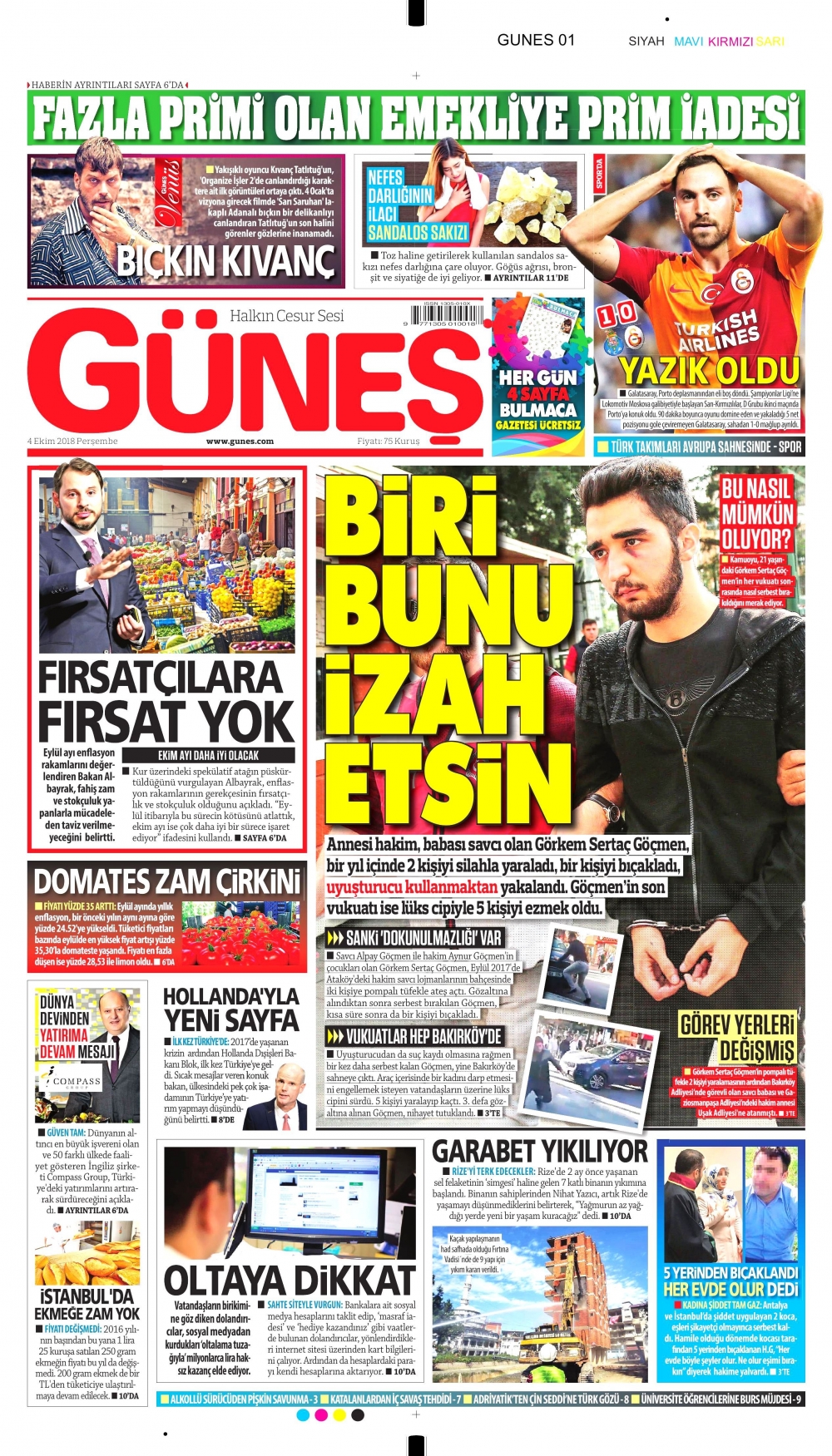 4 Ekim 2018 Perşembe gazete manşetleri 12