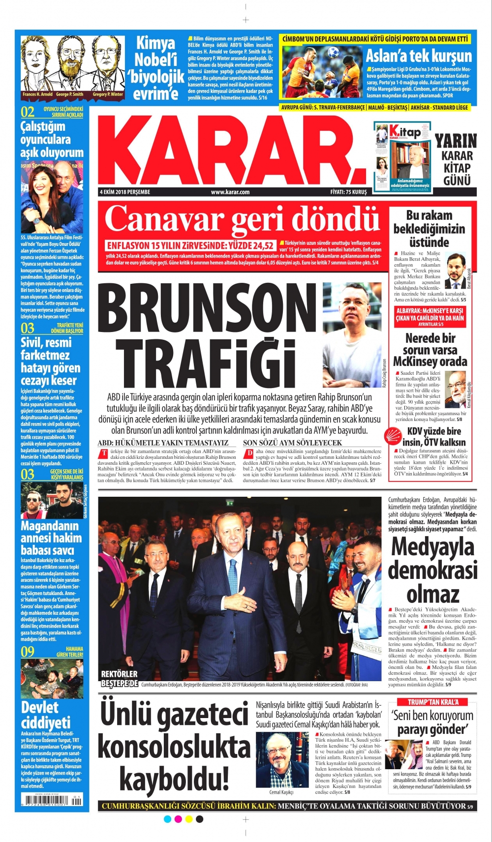 4 Ekim 2018 Perşembe gazete manşetleri 4