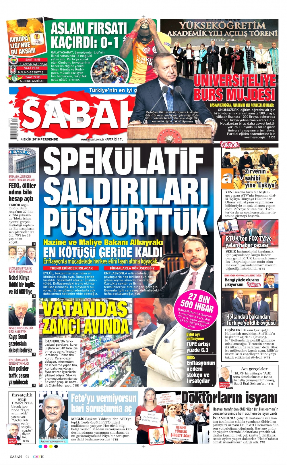 4 Ekim 2018 Perşembe gazete manşetleri 5