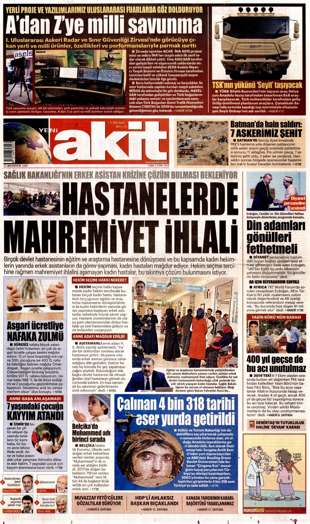 Gazeteler bugün ne yazdı? | 5 Ekim 2018 gazete manşetleri 20