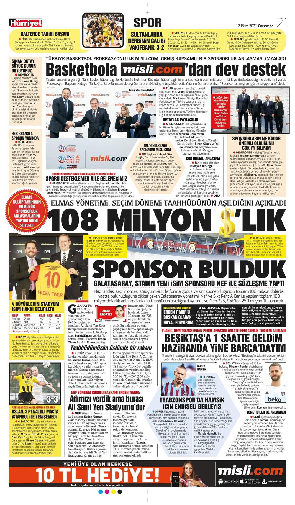 13 Ekim 2021 günün spor manşetleri | Trabzonspor ve Fenerbahçe dev maça hazırlanıyor! 3