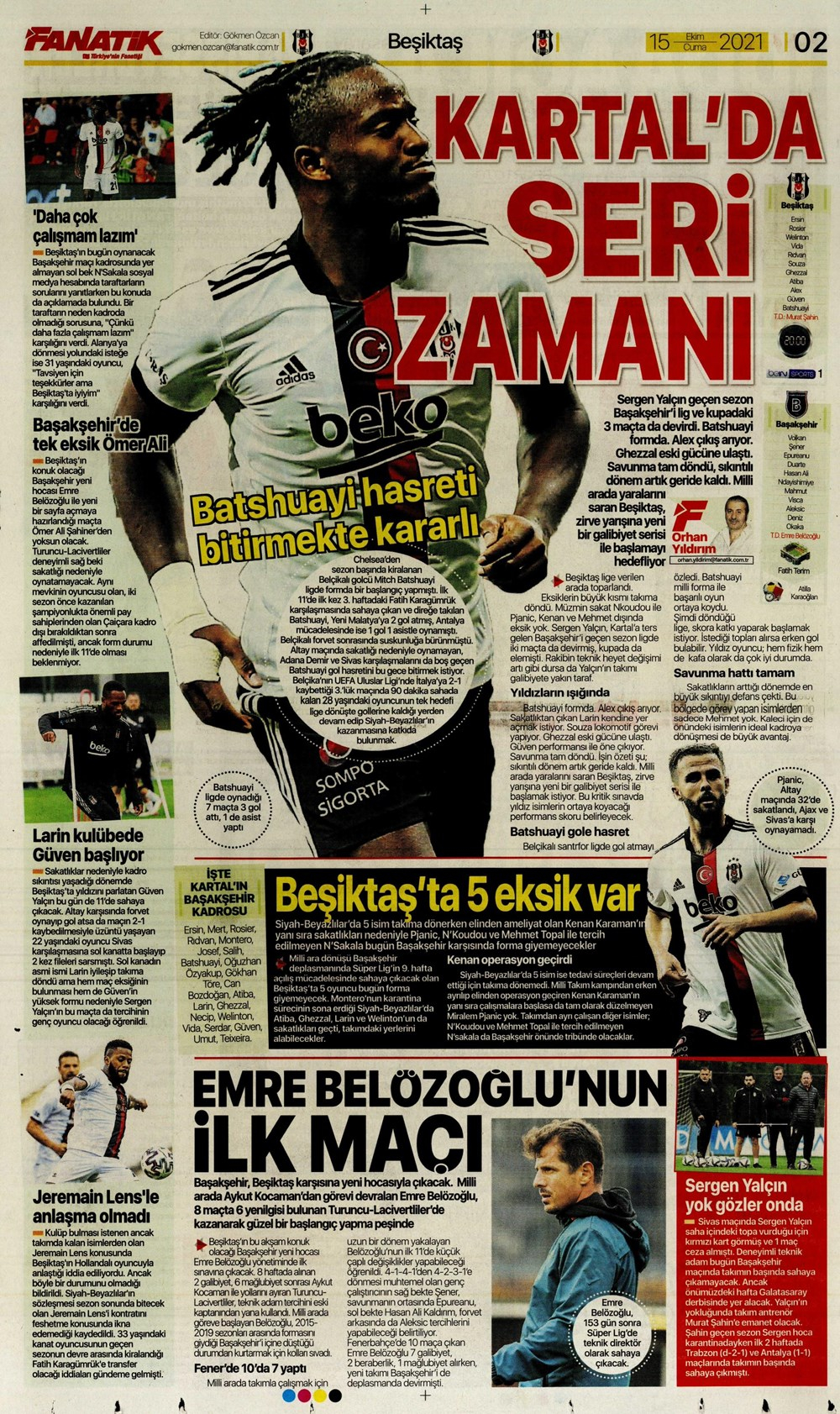 15 Ekim 2021 günün spor manşetleri | Beşiktaş, zorlu fikstüre başlıyor! 14