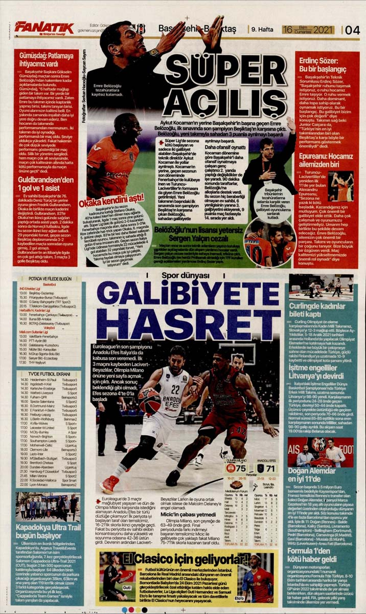 16 Ekim 2021 Cumartesi günün spor manşetleri | Gazete spor sayfaları 13