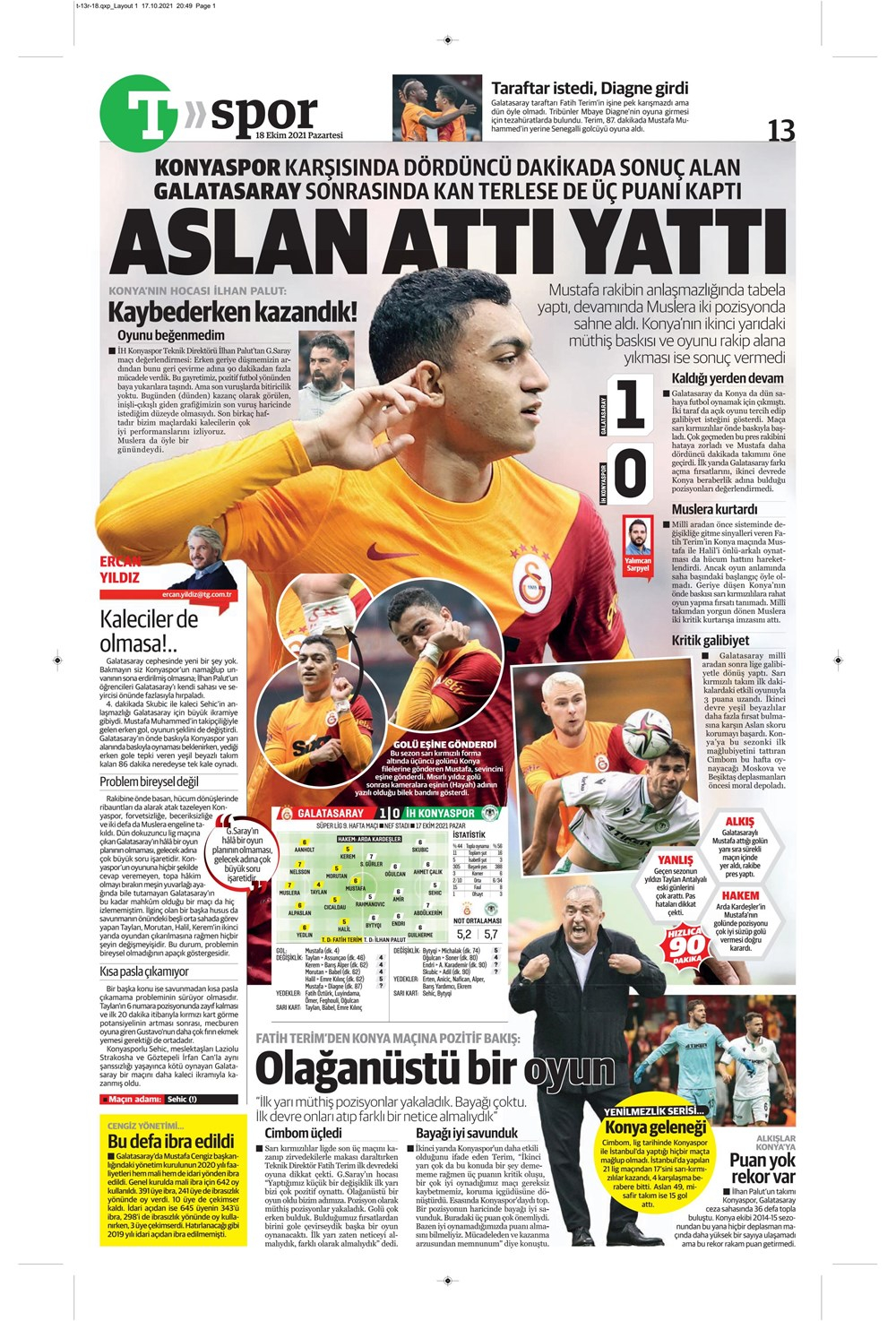 18 Ekim 2021 Pazartesi günün spor manşetleri | Süper Lig'de zirve el değiştirdi! 36