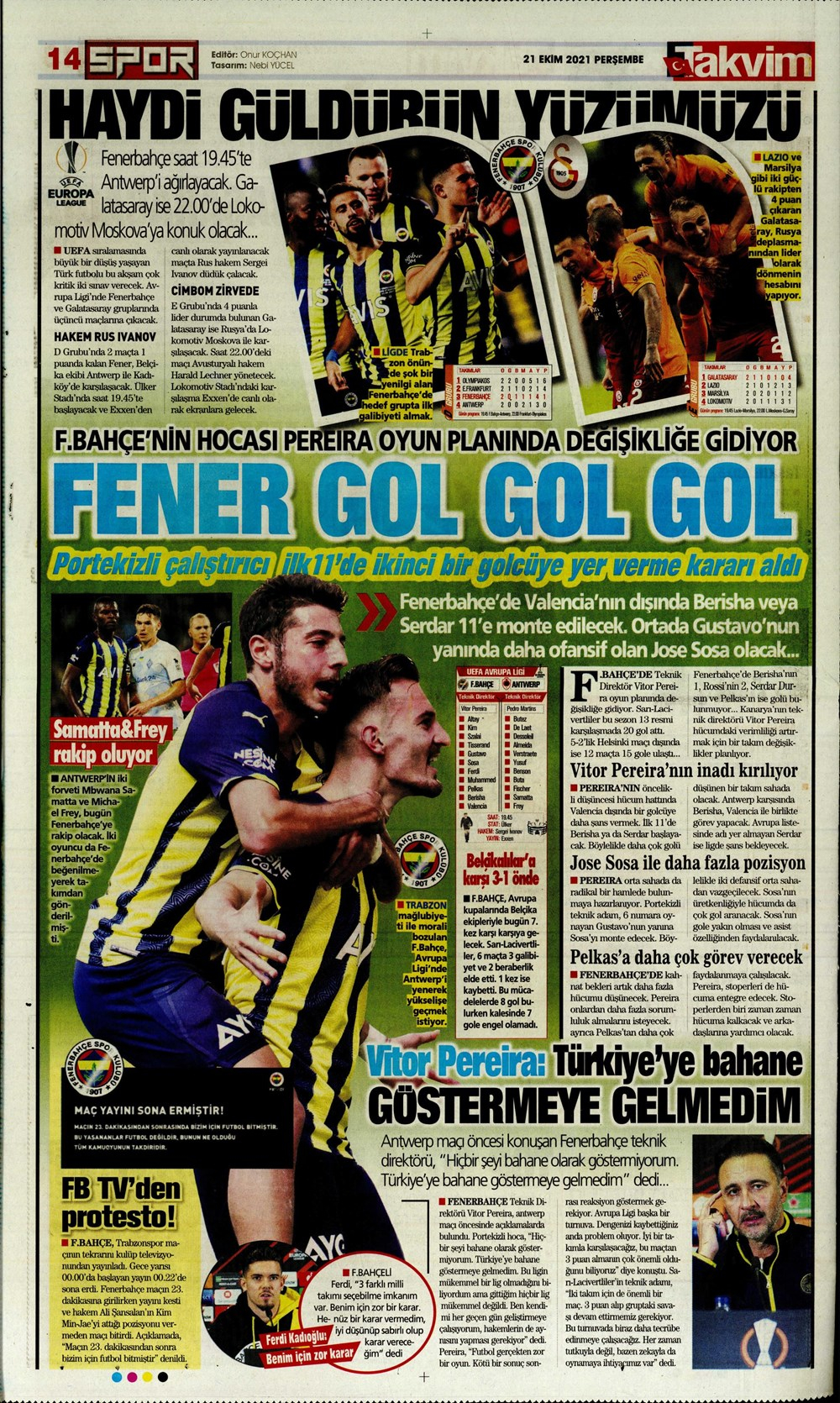 21 Ekim 2021 Perşembe günün spor manşetleri | Fenerbahçe ve Galatasaray'ın Avrupa gecesi! 23