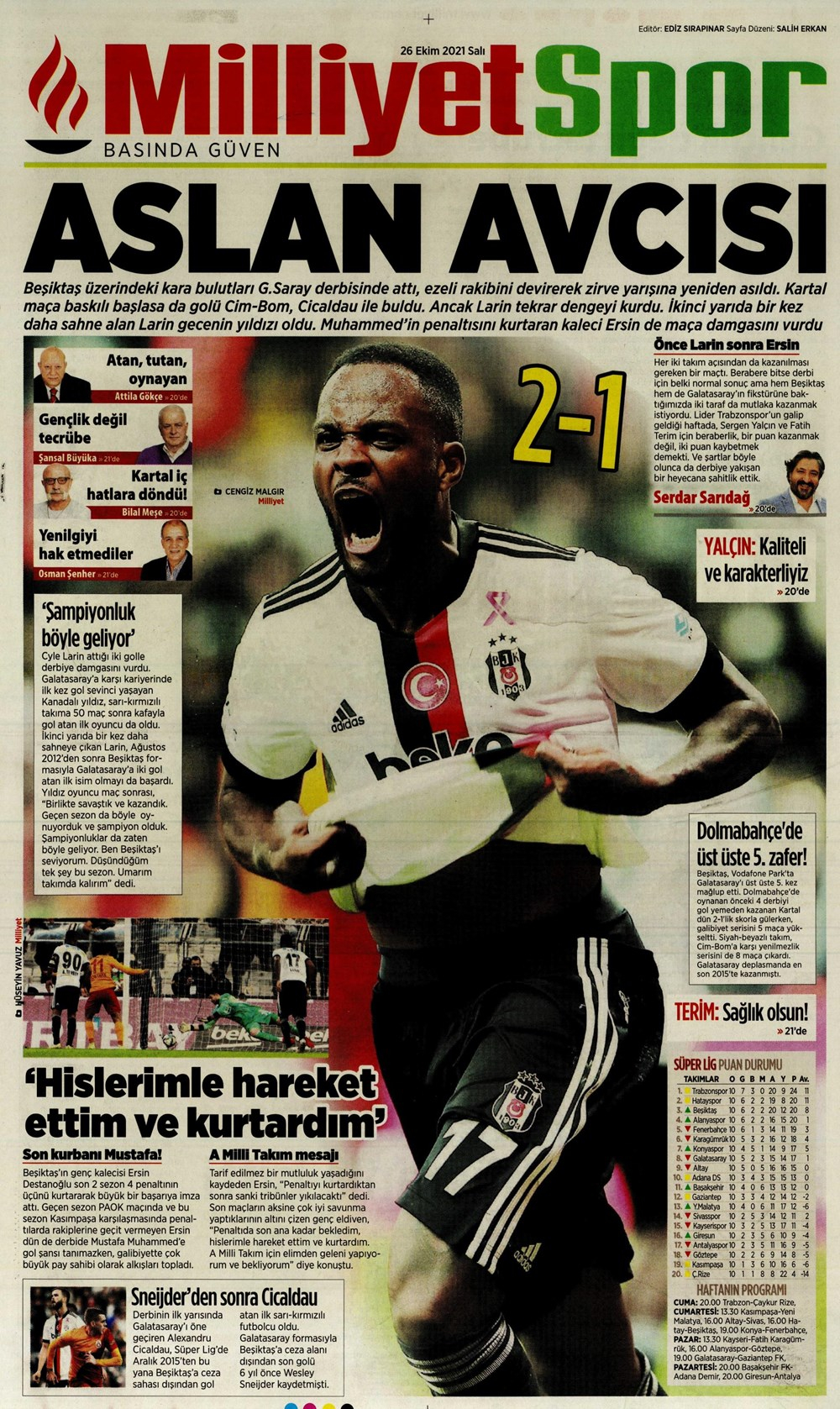 26 Ekim 2021 günün spor manşetleri | Dev derbide kazanan Beşiktaş! 18