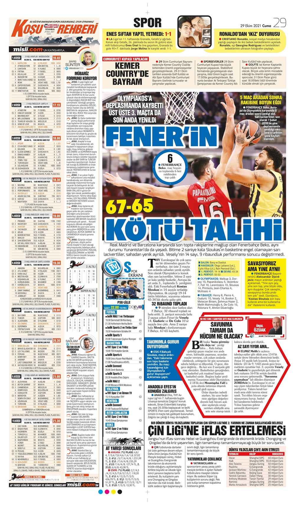 29 Ekim 2021 Cuma günün spor manşetleri | Süper Lig'de 11. haftaya start veriliyor! 7