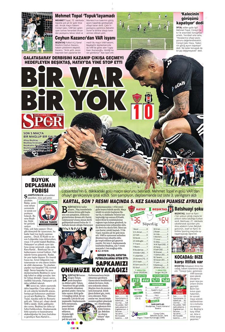 31 Ekim 2021 Pazar günün spor manşetleri | Beşiktaş ve Fenerbahçe için kabus gecesi! 39