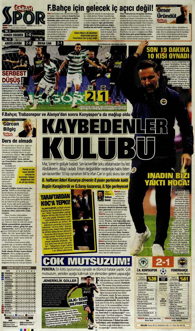 31 Ekim 2021 Pazar günün spor manşetleri | Beşiktaş ve Fenerbahçe için kabus gecesi! 41