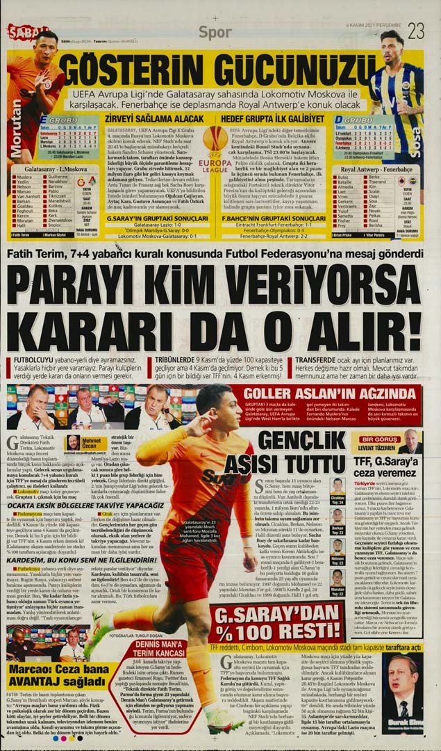 4 Kasım 2021 Perşembe günün spor manşetleri |Cimbom ve Kanarya Avrupa sahnesinde! 16