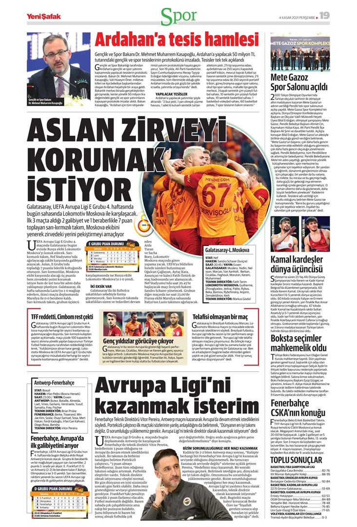 4 Kasım 2021 Perşembe günün spor manşetleri |Cimbom ve Kanarya Avrupa sahnesinde! 3