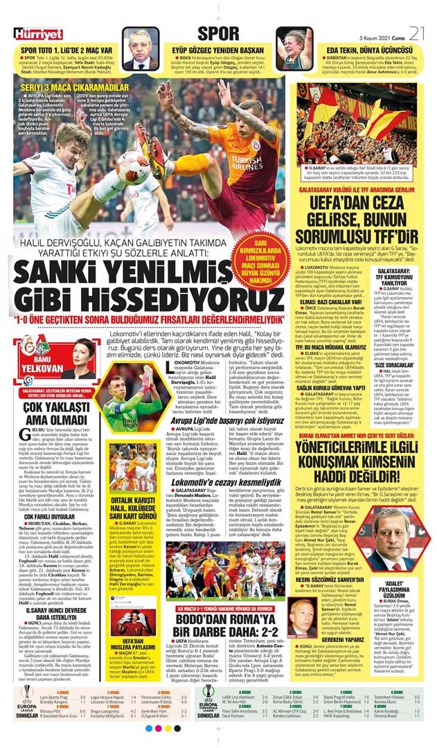 5 Kasım 2021 Cuma günün spor manşetleri | Galatasaray lider, Fenerbahçe galip! 29