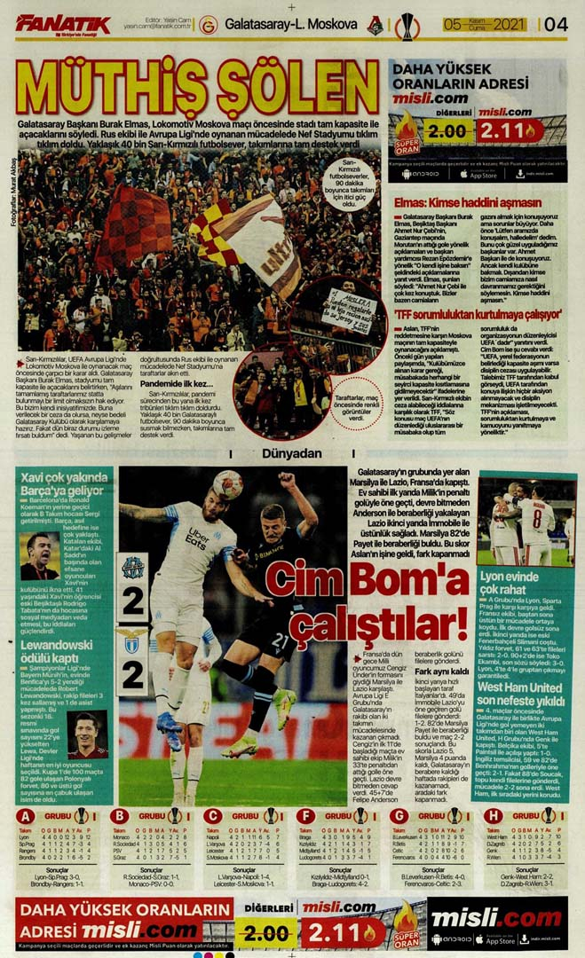 5 Kasım 2021 Cuma günün spor manşetleri | Galatasaray lider, Fenerbahçe galip! 7