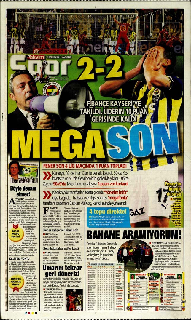 8 Kasım 2021 Pazartesi günün spor manşetleri | Fenerbahçe'de Vitor Pereira direkten döndü! 13