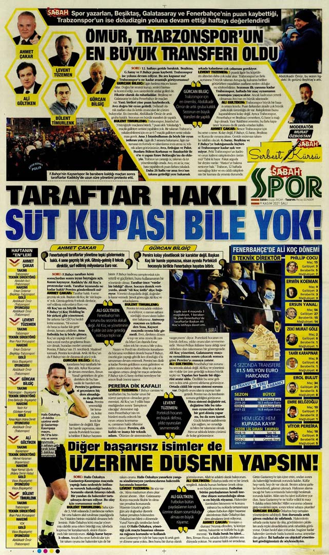 9 Kasım 2021 Salı günün spor manşetleri 10