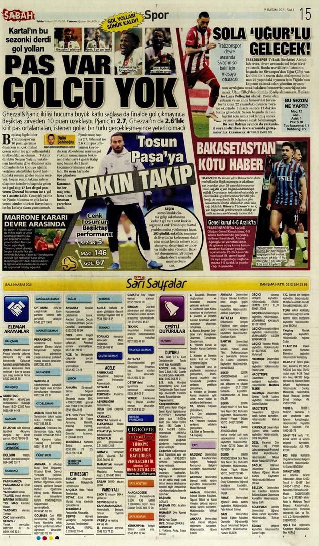 9 Kasım 2021 Salı günün spor manşetleri 31