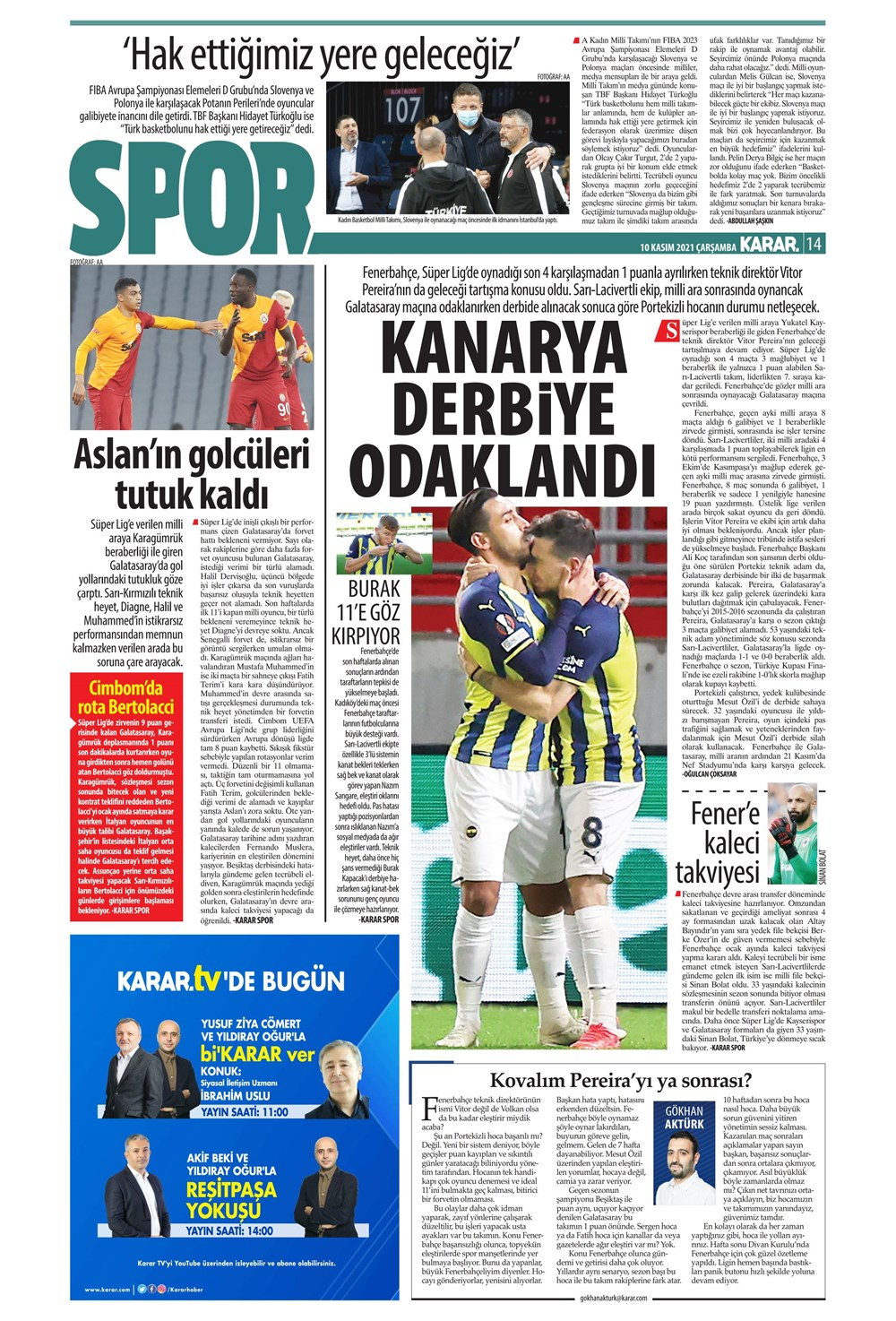 10 Kasım 2021 günün spor manşetleri | Fenerbahçe için 5 teknik direktör adayı! 5