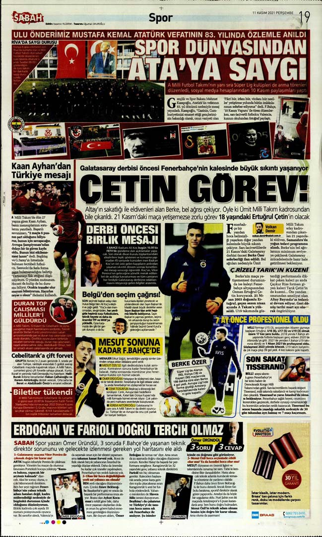 11 Kasım 2021 Perşembe günün spor manşetleri | Takımlar transfer çalışmasına start verdi! 11