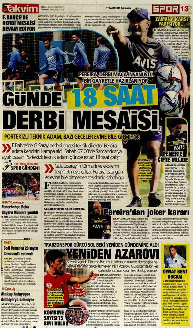 17 Kasım 2021 Çarşamba günün spor manşetleri | Milliler, Karadağ'ı devirip play-off'a çıktı! 36