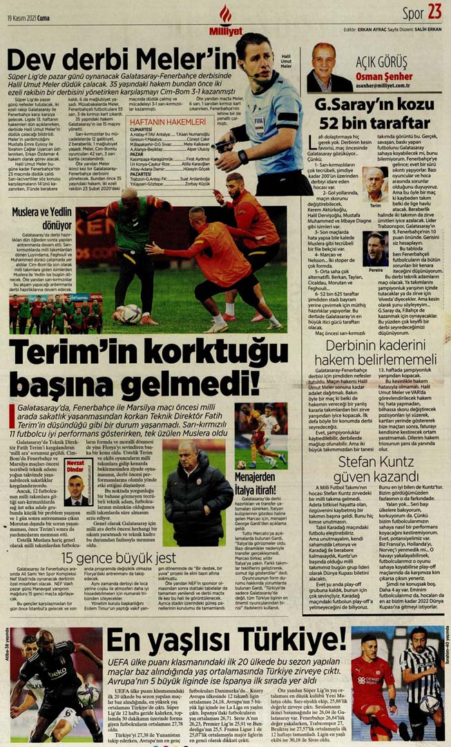 19 Kasım 2021 Cuma günün spor manşetleri 4