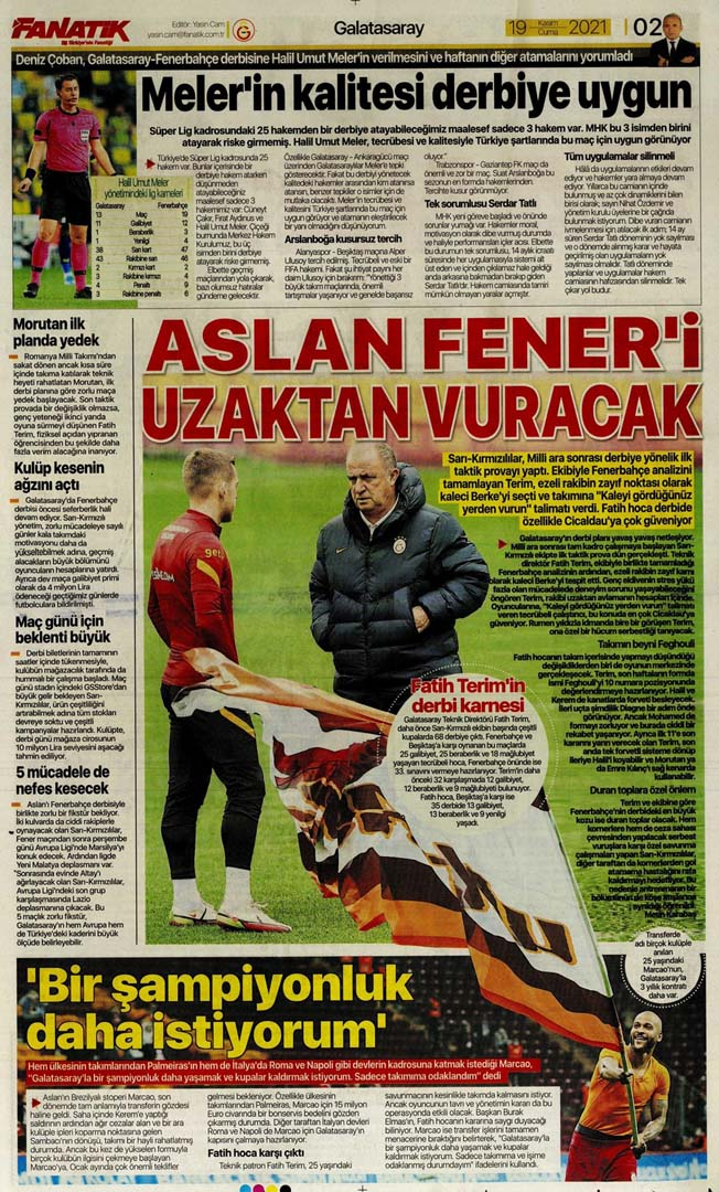 19 Kasım 2021 Cuma günün spor manşetleri 7