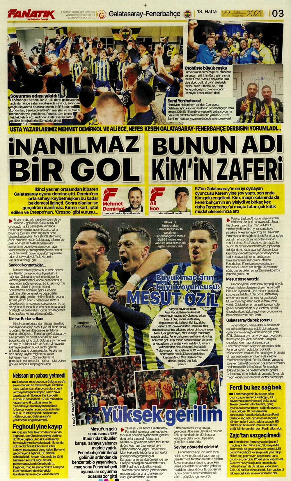 22 Kasım 2021 Pazartesi günün spor manşetleri | Dev derbide gülen taraf Fenerbahçe! 11