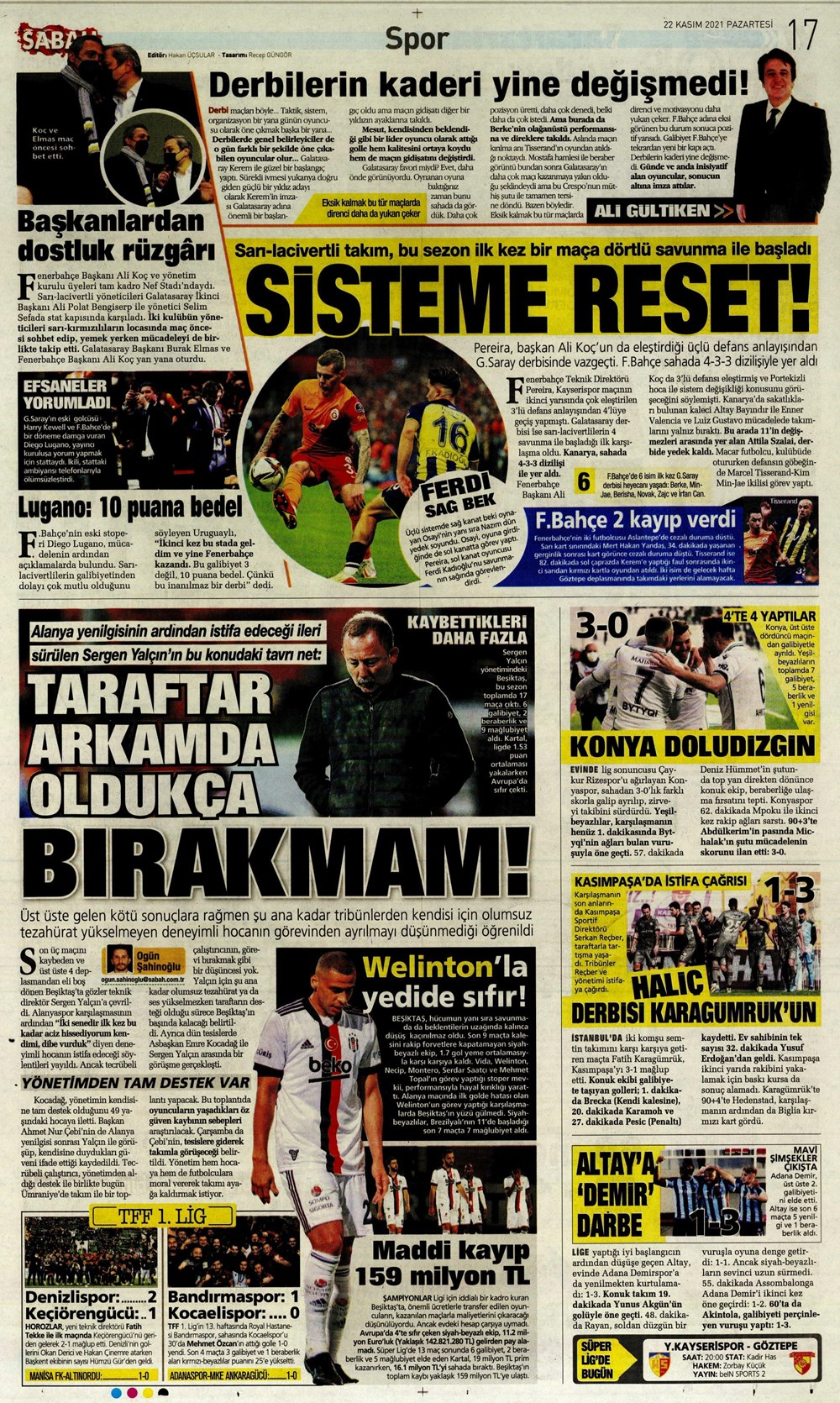 22 Kasım 2021 Pazartesi günün spor manşetleri | Dev derbide gülen taraf Fenerbahçe! 13