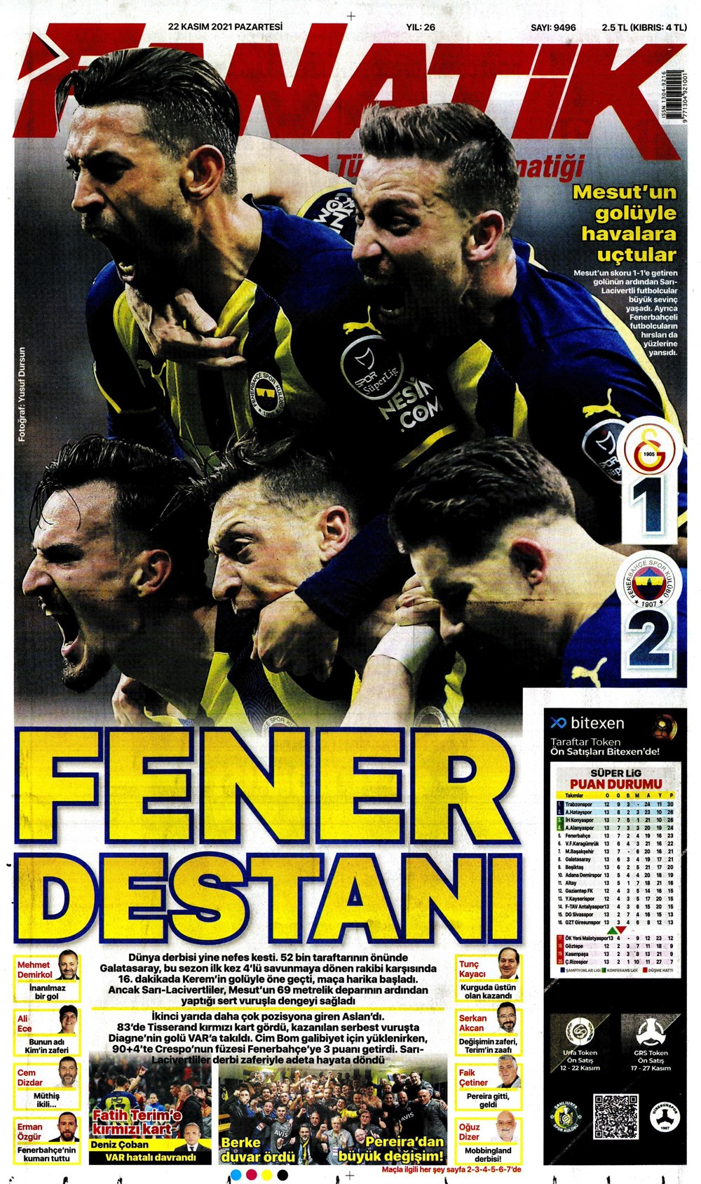 22 Kasım 2021 Pazartesi günün spor manşetleri | Dev derbide gülen taraf Fenerbahçe! 23