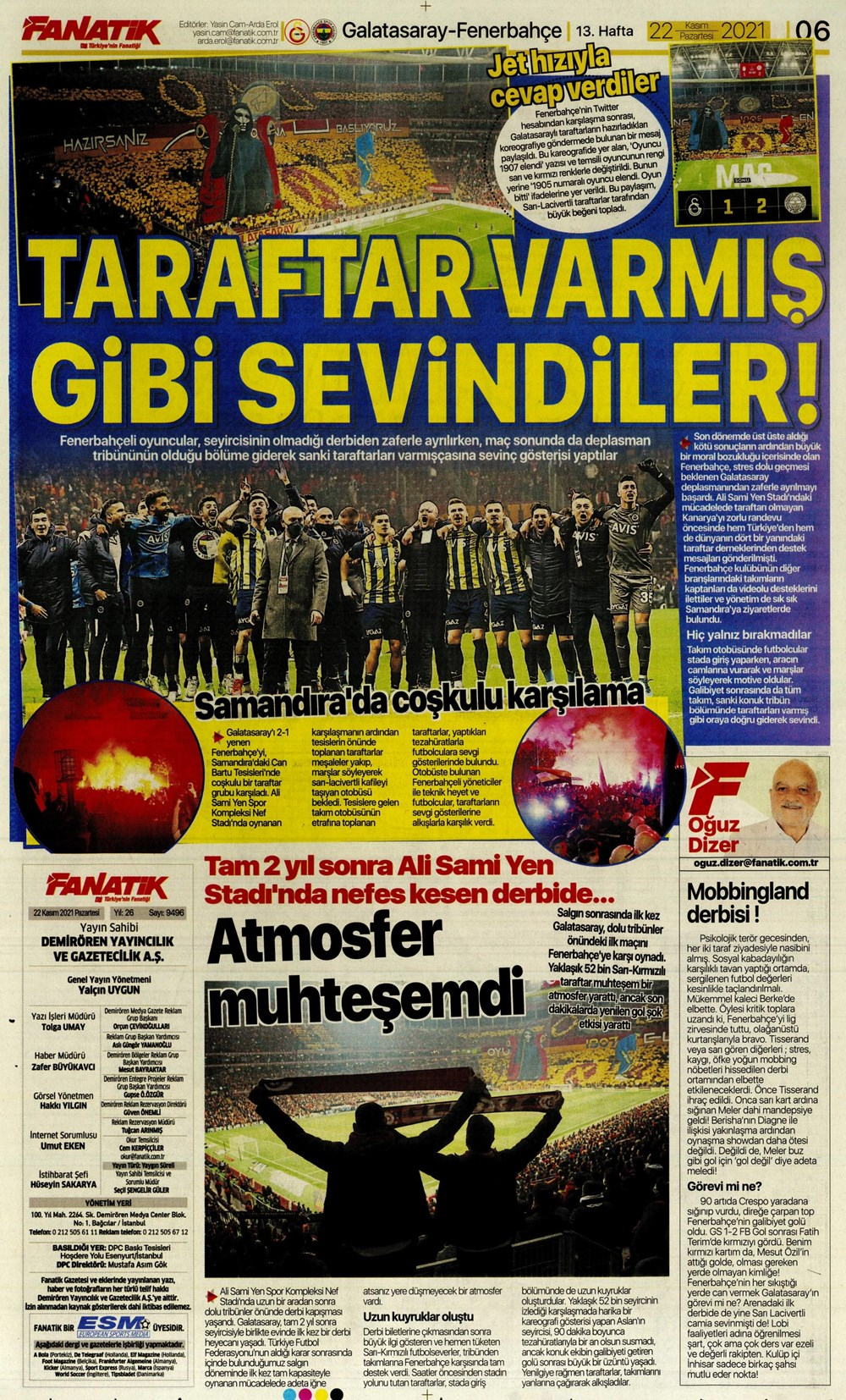 22 Kasım 2021 Pazartesi günün spor manşetleri | Dev derbide gülen taraf Fenerbahçe! 9